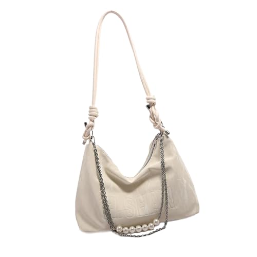 UncleS Trendige PU Leder Umhängetasche Mit Perlenkette Große Kapazität Handtasche Reißverschlüsse Feste Farbbeutel Für Frauen Große Kapazität Pendeln Handtasche von UncleS