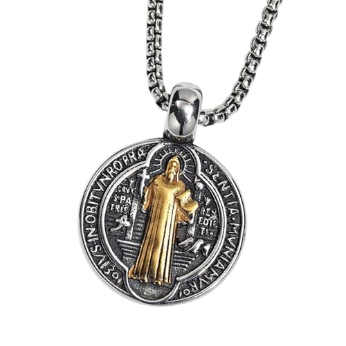 UncleS Vintage Männer Halskette Doppelseitig Exorzismus Medaillons Anhänger Heckchain Mode Katholische Amulettschmuck Accessoire Spirituelle Schutz Halskette von UncleS