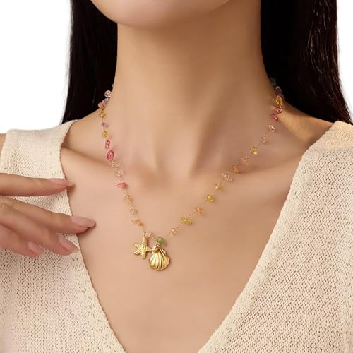 Zartes Strandschmuckset Mit Goldenem Edelstahl Und Lebendigem Brudelsteinschalenstarfischen Designs Ozeanthema Halskette von UncleS