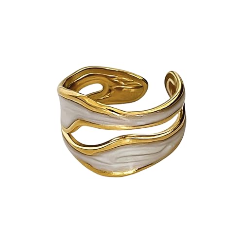 Zeitgenössische Offene Ringe Zeigen Faltendesigns Und Hohles Handwerk Mit Weißem Tropföl Für Daten Geeignet Weißer Tropfölschmuck Geeignet von UncleS