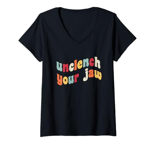 Damen Entkrampfen Sie Ihren Kiefer Psychische Gesundheitsbewusstseinstherapie Angst T-Shirt mit V-Ausschnitt Damen Entkrampfen Sie Ihren Kiefer Psychische Gesundheitsbewusstseinstherapie Angst T-Shirt mit V-Ausschnitt von Unclench Your Jaw Therapist Breathe Relax Recovery
