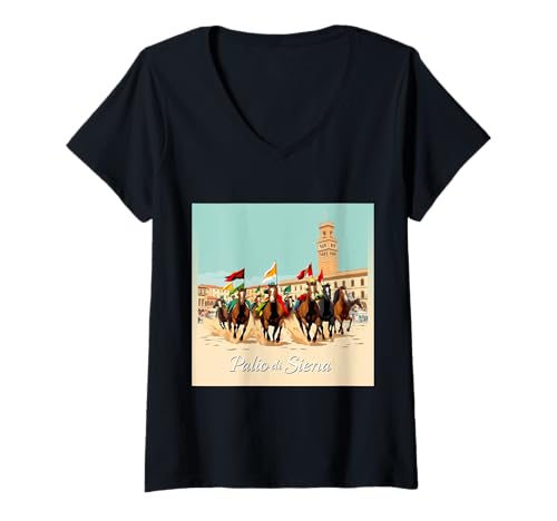 Damen Palio di Siena Pferderennen in Italien T-Shirt mit V-Ausschnitt von Unconentional Celebrations