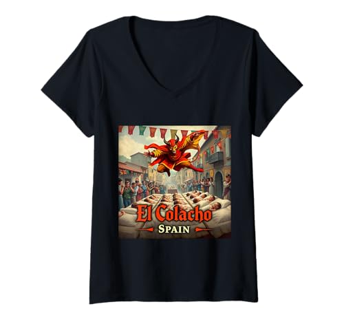 Damen EL Colacho Festival – Spanisches Baby-Spring-Ritual T-Shirt mit V-Ausschnitt von Unconventional Celebrations