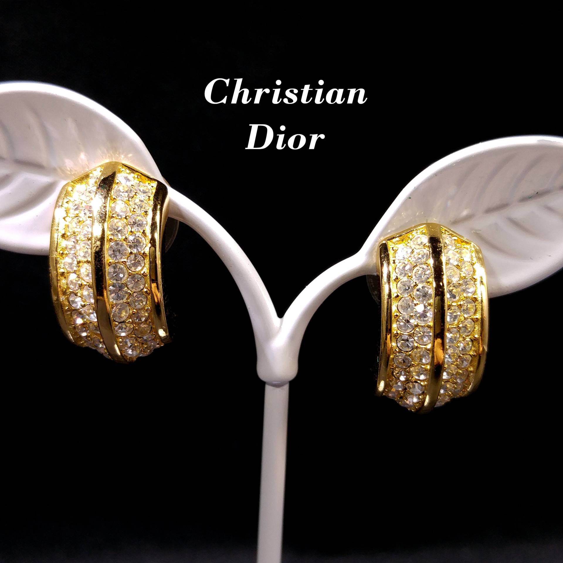 Christian Dior Strass Ohrringe, Vergoldet, 1990Er Jahre Vintage Schmuck von UncoveringVintage