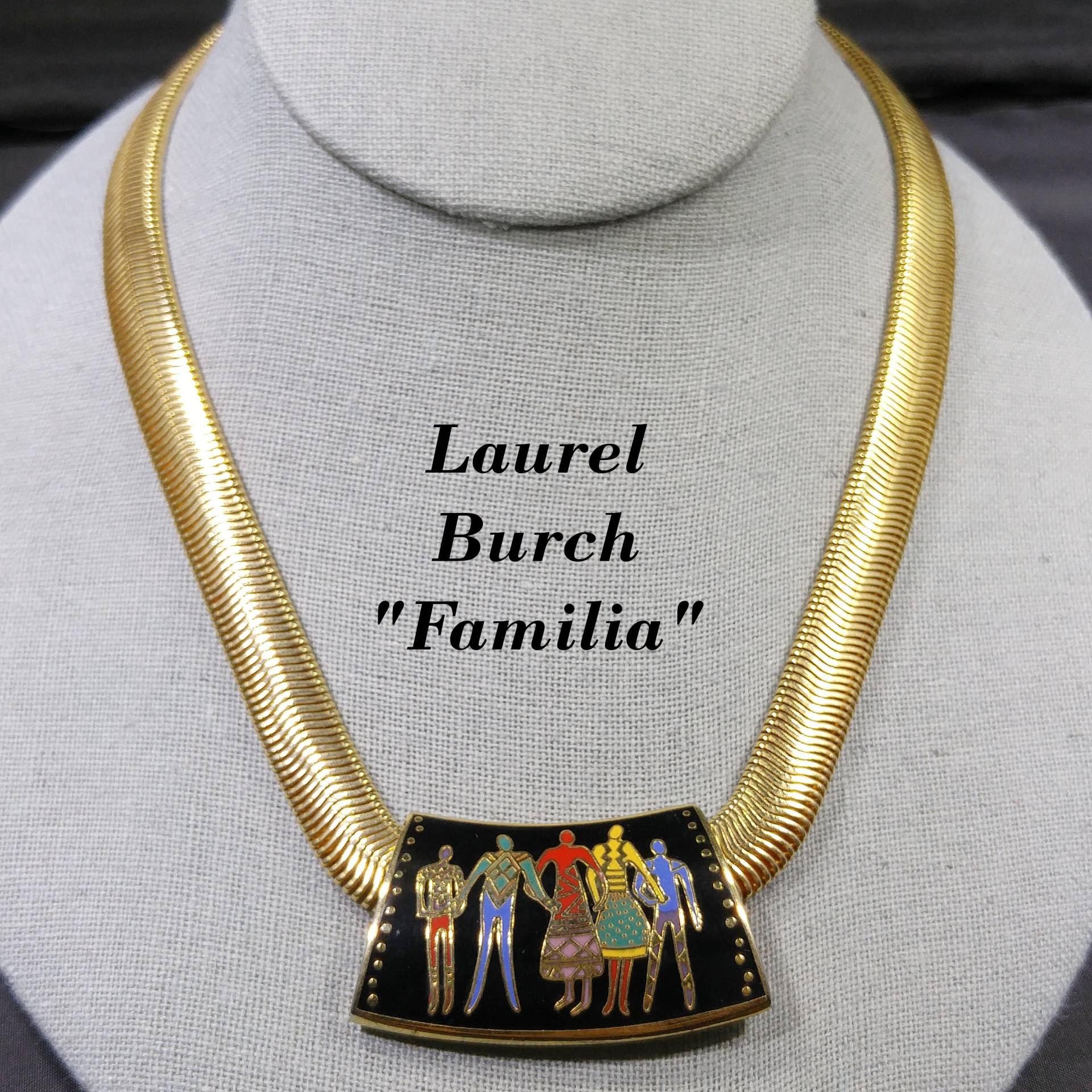 Laurel Burch "Familia" Cloisonne Halskette, Vergoldete Omega Kette, 1980Er Jahre Vintage Schmuck von UncoveringVintage