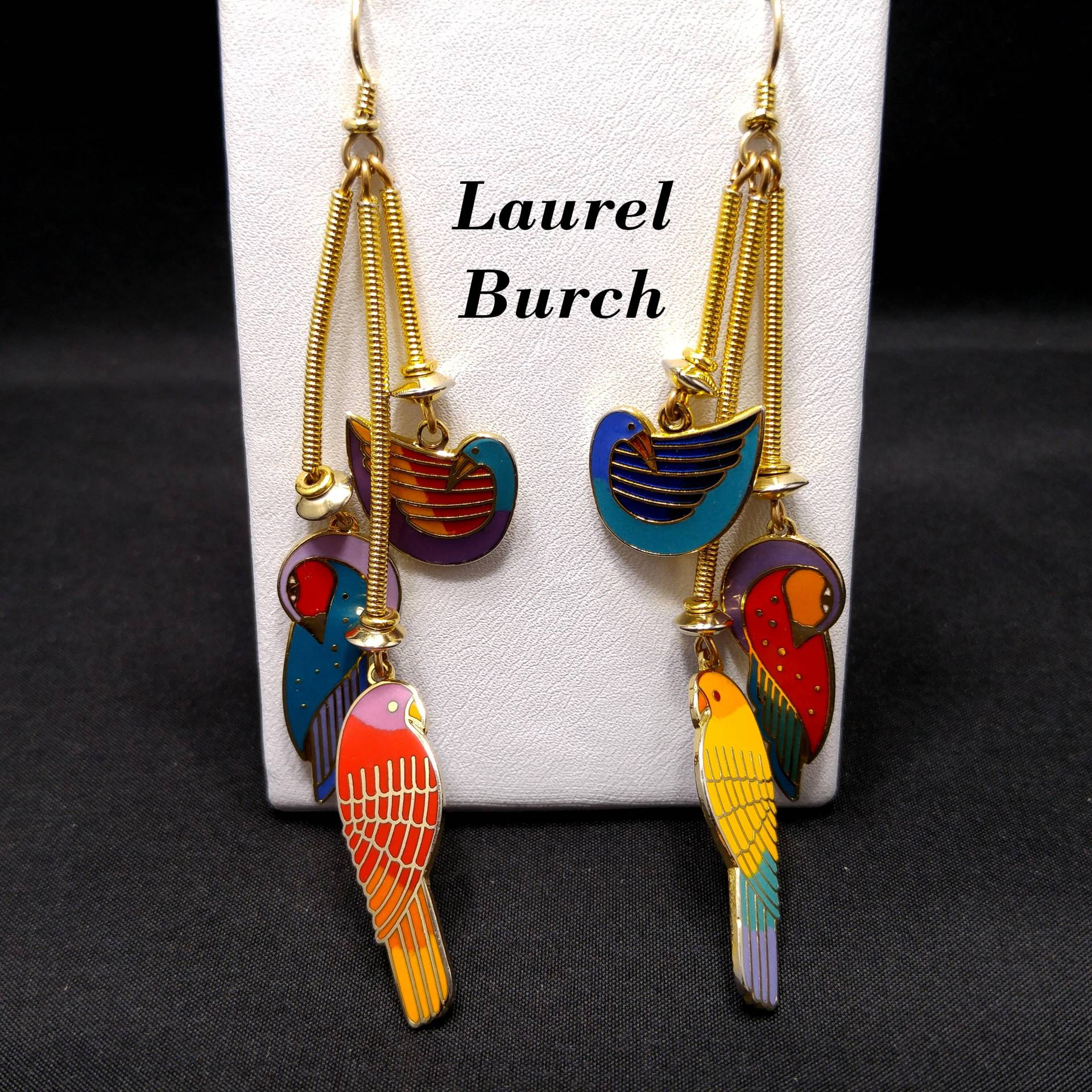 Laurel Burch Lange Vogel Ohrringe, Vergoldet, 1980Er Jahre Vintage Schmuck von UncoveringVintage