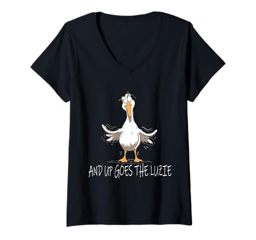 Damen And Up Goes The Luzie lustiges Vogel Cartoon-Design T-Shirt mit V-Ausschnitt Damen And Up Goes The Luzie lustiges Vogel Cartoon-Design T-Shirt mit V-Ausschnitt von Und ab geht die Luzie witziges Vogel Cartoon