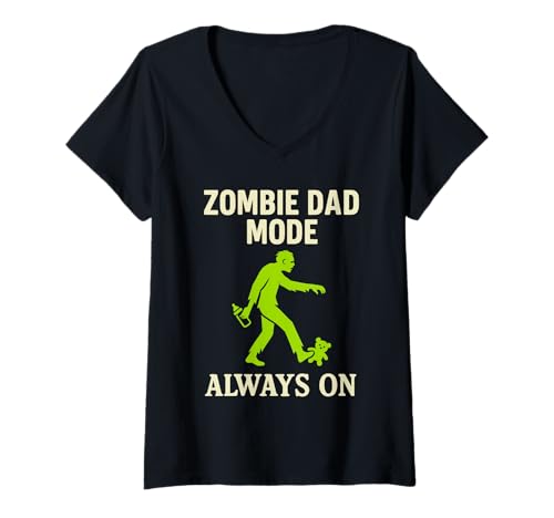 Damen Zombie Papa Apokalypse Eltern Horror Papa Humor Halloween T-Shirt mit V-Ausschnitt Damen Zombie Papa Apokalypse Eltern Horror Papa Humor Halloween T-Shirt mit V-Ausschnitt von Undead Father Brains and Diapers Funny Survival