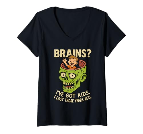 Damen Zombie Papa Apokalypse Eltern Horror Papa Humor Halloween T-Shirt mit V-Ausschnitt Damen Zombie Papa Apokalypse Eltern Horror Papa Humor Halloween T-Shirt mit V-Ausschnitt von Undead Father Brains and Diapers Funny Survival