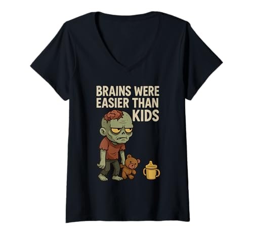 Damen Zombie Papa Apokalypse Eltern Horror Papa Humor Halloween T-Shirt mit V-Ausschnitt Damen Zombie Papa Apokalypse Eltern Horror Papa Humor Halloween T-Shirt mit V-Ausschnitt von Undead Father Brains and Diapers Funny Survival
