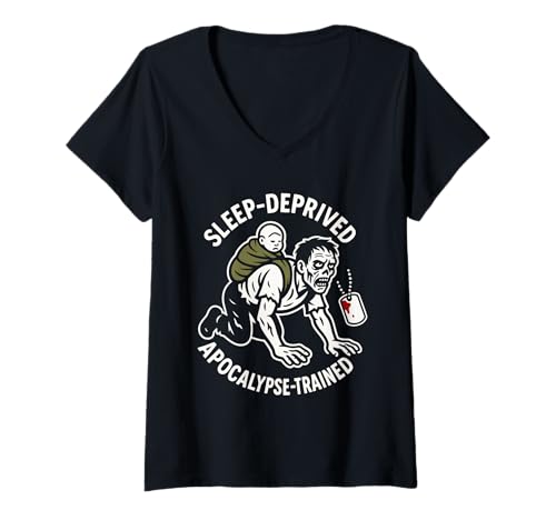 Damen Zombie Papa Apokalypse Eltern Horror Papa Humor Halloween T-Shirt mit V-Ausschnitt Damen Zombie Papa Apokalypse Eltern Horror Papa Humor Halloween T-Shirt mit V-Ausschnitt von Undead Father Brains and Diapers Funny Survival