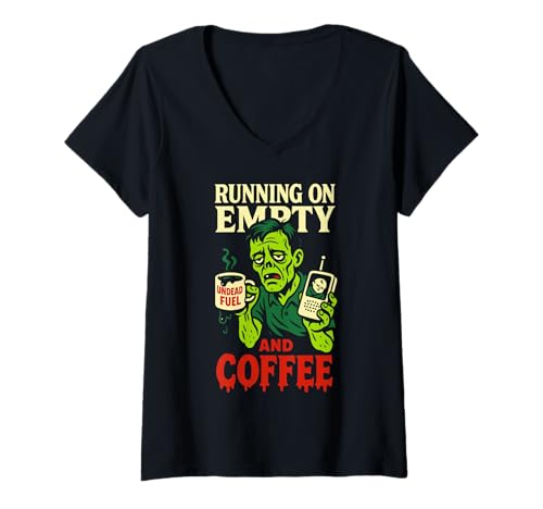 Damen Zombie Papa Apokalypse Eltern Horror Papa Humor Halloween T-Shirt mit V-Ausschnitt von Undead Father Brains and Diapers Funny Survival
