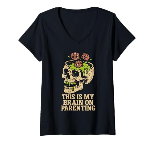 Damen Zombie Papa Apokalypse Eltern Horror Papa Humor Halloween T-Shirt mit V-Ausschnitt Damen Zombie Papa Apokalypse Eltern Horror Papa Humor Halloween T-Shirt mit V-Ausschnitt von Undead Father Brains and Diapers Funny Survival