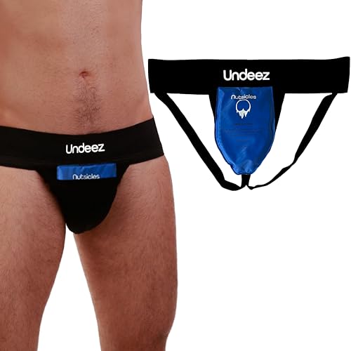 Undeez Vasektomy Jockstrap Unterwäsche – mit 2 passgenauen Kühlakkus und eng anliegendem Jockstrap für Hodenunterstützung und Schmerzlinderung, Schwarz, Medium von Undeez