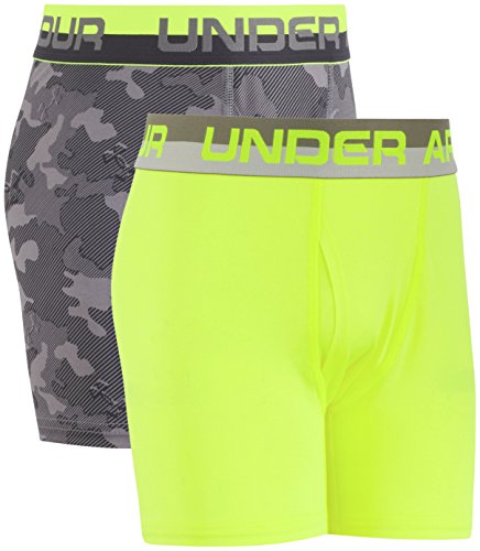 Under Armour Big Boys' 2 Pack Performance Boxer Briefs, Graphite/Yellow, YLG von Under Armour