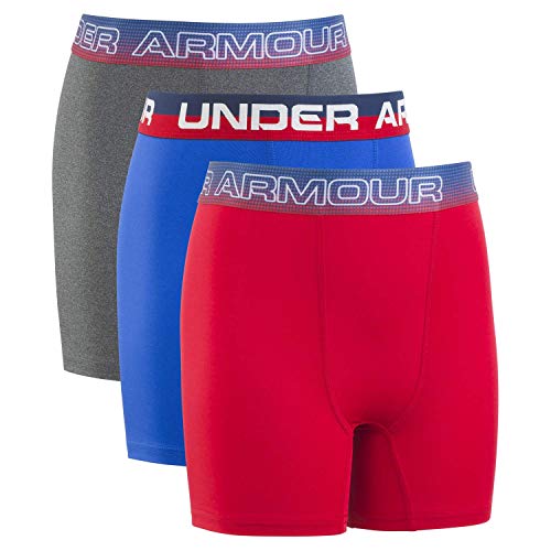 Under Armour Jungen Performance-Boxershorts, leicht und glatt, Stretch-Passform Unterwäsche, Ultrablau/Rot, L (3er Pack) von Under Armour