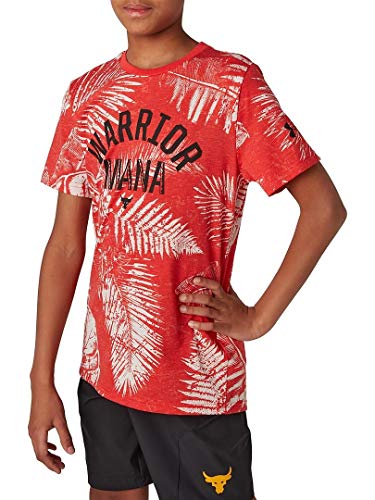 Under Armour Boys' Project Rock Aloha Warrior Mana Short Sleeve Shirt (Versa Red/Black - 608, Youth Medium) von Under Armour