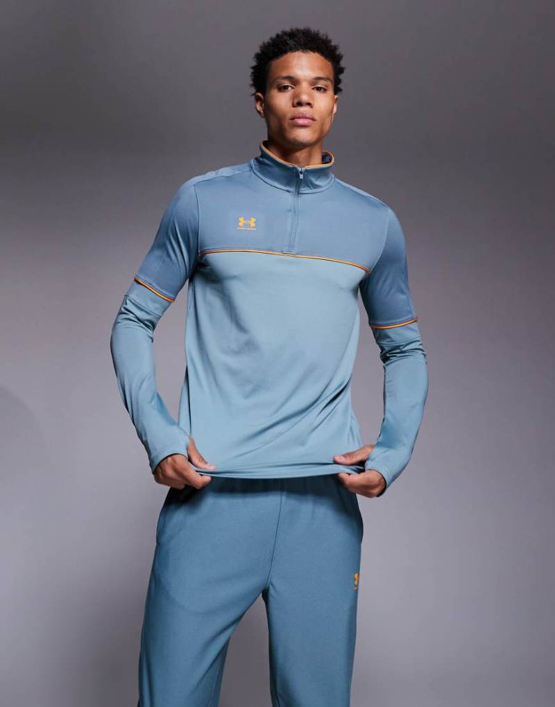 Under Armour - Challenger - Trainingsoberteil in Jaspisblau und Orange mit kurzem Reißverschluss von Under Armour