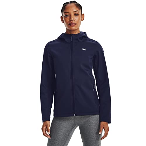 Under Armour Damen ColdGear Infrared Shield Hooded 2.0 Soft Shell Jacke, (410) Midnight Navy/Weiß, Medium von Under Armour