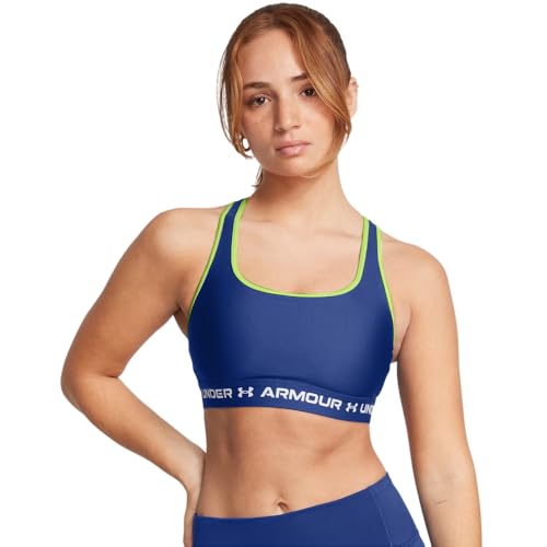 Under Armour Damen Crossback Mid Impact Sport-BH, (432) Tech Blue/Retro Green/White, Large von Under Armour