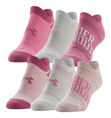 Under Armour Damen Essential 2.0 Lightweight No Show Socken, 6 Paar, Weiß/Rosa, sortiert, Locked-In Fit, Größe M, Weiß/Pink, 37.5-43 EU von Under Armour