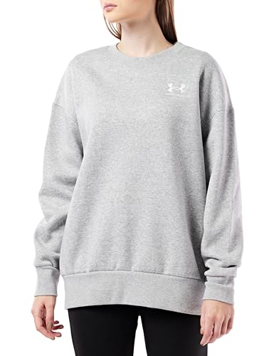 Under Armour Damen Essential FLC OS Crew Sweatshirt, Mod Gray Light Heather/White, S von Under Armour