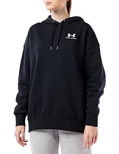 Under Armour Damen Essential FLC OS Hoodie Sweatshirt, Black/White, S von Under Armour