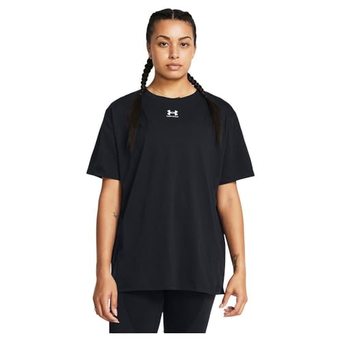 Under Armour Damen Essential Oversize Short Sleeve T-Shirt, Schwarz/Weiß, XXL von Under Armour
