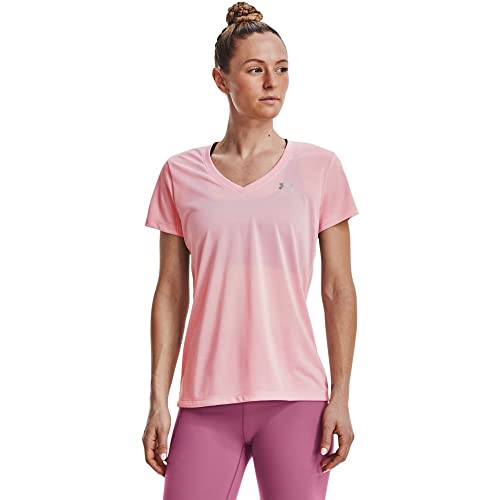 Under Armour Damen Kurzärmliges V-Ausschnitt T-Shirt, (647) Prime Pink / / Metallic Silver, X-Small von Under Armour