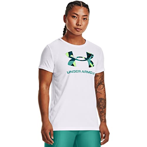 Under Armour Damen Live Sportstyle T-Shirt mit Rundhalsausschnitt, kurzärmelig Sweatshirt, Weiß (106)/Schwarz, Small von Under Armour