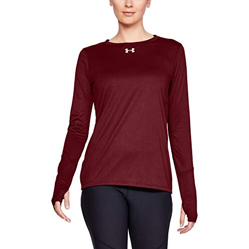 Under Armour Damen Locker Langarm T-Shirt Sweatshirt mit Rundhalsausschnitt, Cardinal (625)/ Metallic Silver, X-Small von Under Armour