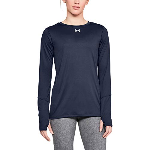 Under Armour Damen Locker Langarm T-Shirt Sweatshirt mit Rundhalsausschnitt, Midnight Navy (410)/Metallic Silver, Large von Under Armour