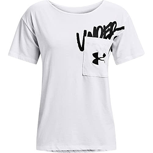 Under Armour Damen Love Oversized Graphic Wordmark T-Shirt Hemd, Weiß (100)/Schwarz, X-Small von Under Armour