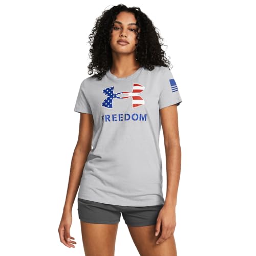 Under Armour Damen New Freedom Logo T-Shirt, (011) Mod Gray Light Heather / Royal, Klein von Under Armour