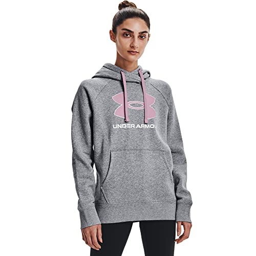 Under Armour Damen Rival Fleece-Hoodie mit großem Logo-Print Hemd, Steel Medium Heather (035)/Mauve Pink, XS von Under Armour