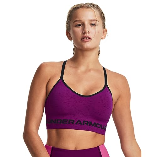Under Armour Langer Damen-BH, nahtlos, niedriger Aufprall, (573) Mystic Magenta/Schwarz/Schwarz, small von Under Armour