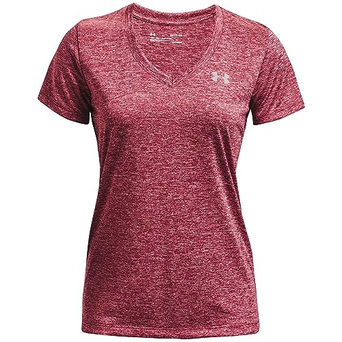 Under Armour Damen Tech-T-Shirt mit V-Ausschnitt, kurzärmelig Hemd, Black Rose (664)/Metallic Silver, Klein von Under Armour