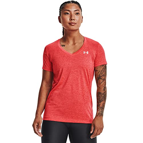 Under Armour Damen Tech V-Neck Twist Short-Sleeve T-Shirt Hemd, Elektrische Mandarine (824) / Metallic-Silber, Klein von Under Armour