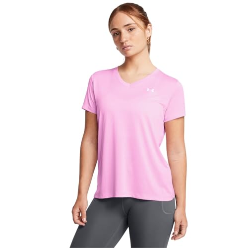 Under Armour Damen Twist Tech 4-Wege-Stretch-T-Shirt mit V-Ausschnitt, Stellar Pink, L von Under Armour