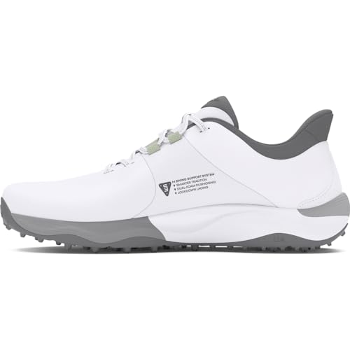 Under Armour Drive Pro Herren-Golfschuh mit Spikeless Wide, (100) Weiß/Weiß/Metallic Gun Metal, 42.5 EU Weit von Under Armour