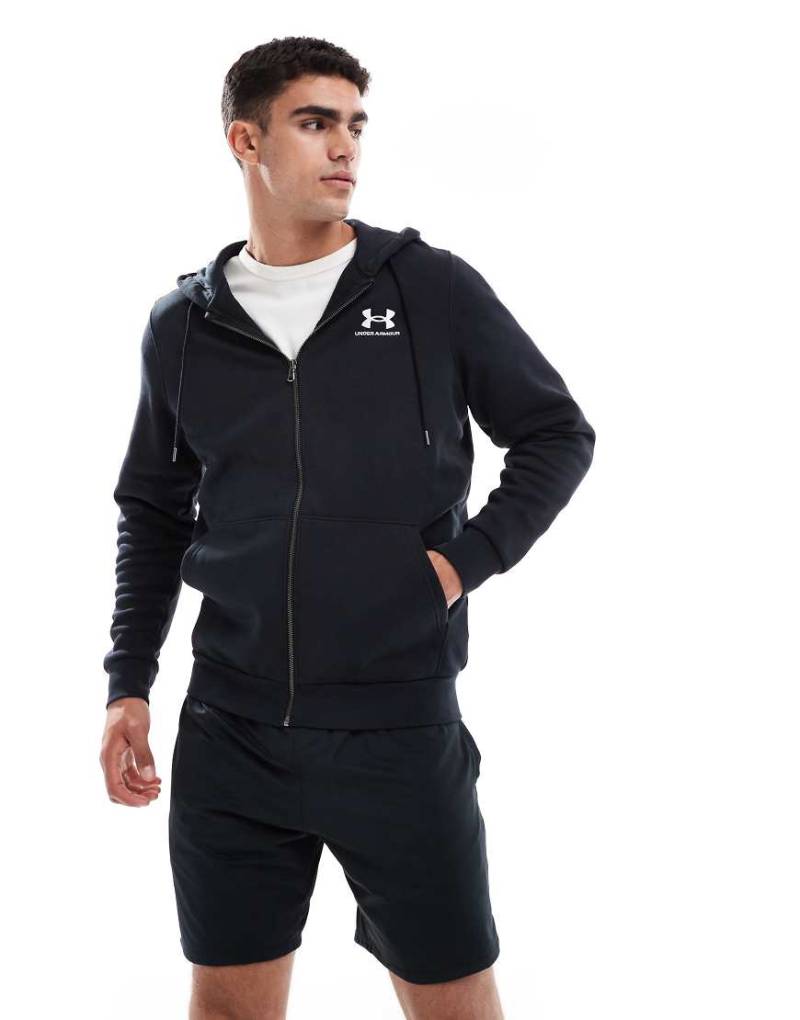 Under Armour - Essential - Kapuzenpullover aus Fleece in Schwarz mit durchgehendem Reißverschluss von Under Armour