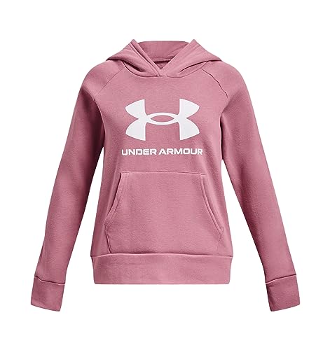 Under Armour Girls' Standard Rival Fleece Big Logo Hoodie, (697) Pink Elixir / / White, X-Large von Under Armour