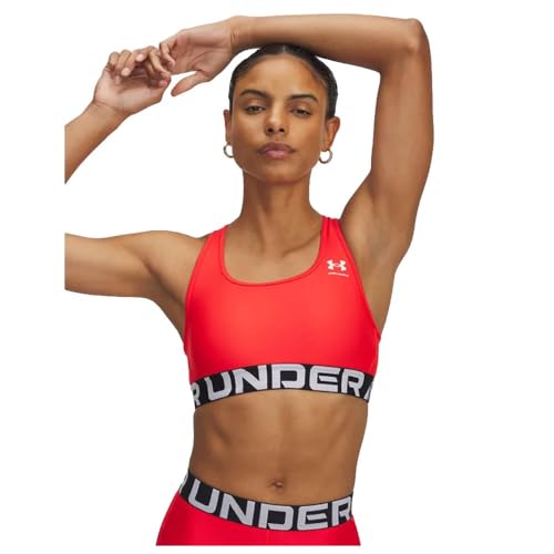 Under Armour HeatGear Mid-Impact Damen Sport-BH, Racer Rot/Weiß, X-Large von Under Armour