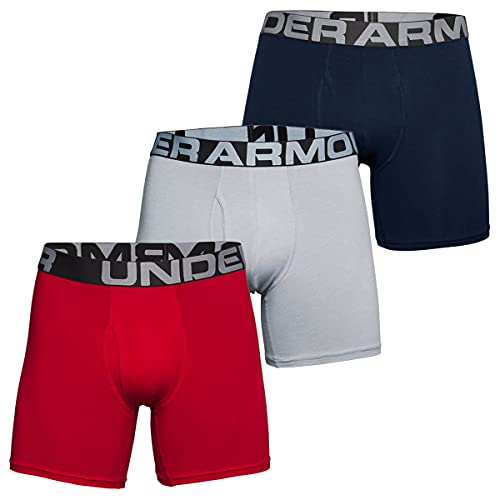 Under Armour Herren Charged Cotton Boxerjock, 15,2 cm, 3er-Pack Unterwäsche, Rot (600)/Mod Grau Medium Heather, 3X-Large von Under Armour