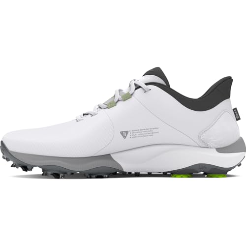 Under Armour Herren Drive Pro Wide Golfschuh, (100) Weiß/Weiß/Metallic Gun Metal, 42.5 EU Weit von Under Armour