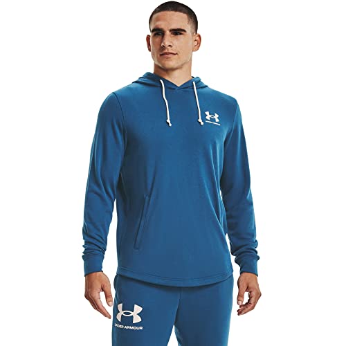 Under Armour Herren Rival Terry Long Crew Neck Hoodie T-Shirt, Deep Sea (459) / Onyx Weiß, Large von Under Armour