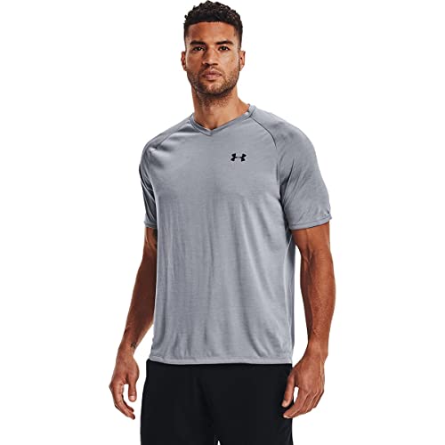 Under Armour Herren Tech 2.0 Kurzarm-T-Shirt mit V-Ausschnitt Kurzärmelig, Stahl (035)/Schwarz, XL von Under Armour