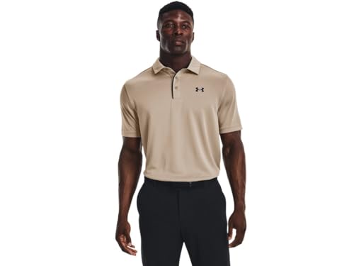 Under Armour Herren Tech Golf Polo Poloshirt, Blickdicht, (236) Sahara/Schwarz, M von Under Armour