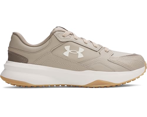 Under Armour Herren Edge Leder, Sportschuhe für Indoor und Outdoor, atmungsaktive Trainingsschuhe mit gepolsterter Sohle, stylischer Fitnessschuh mit Leder,Timberwolf Taupe / White / Summit White,48.5 von Under Armour