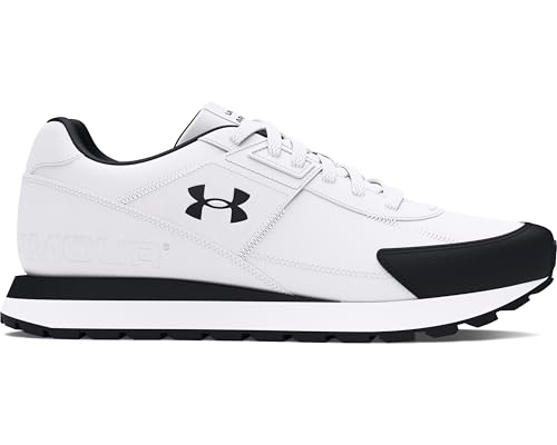 Under Armour Herren Essential Runner, Sneaker im Retro-Look, leichte & atmungsaktive Laufschuhe, stylische Sportschuhe mit Leder,White / Black / Black,44.5 von Under Armour